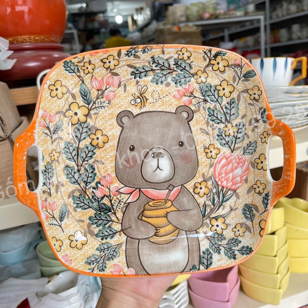 Bộ bát đĩa sứ,Chén Dĩa Sứ Bát Ăn Cơm Decor Bộ bát đĩa gấu cam xinh yêu 13 món cho gia đình.