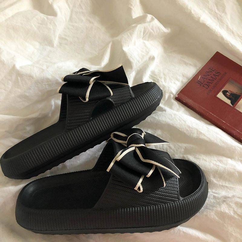 Dép nơ tiểu thư siêu xinh 2 màu trắng đen ngọt ngào đáng yêu