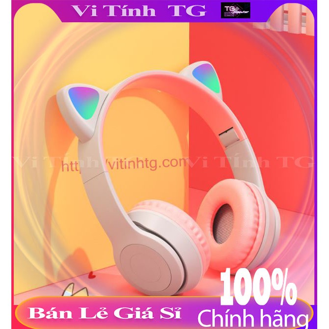 Tai nghe bluetooth màu hồng - Tai nghe tai mèo có đèn LED cực cute  Headphone bluetooth LED TG045