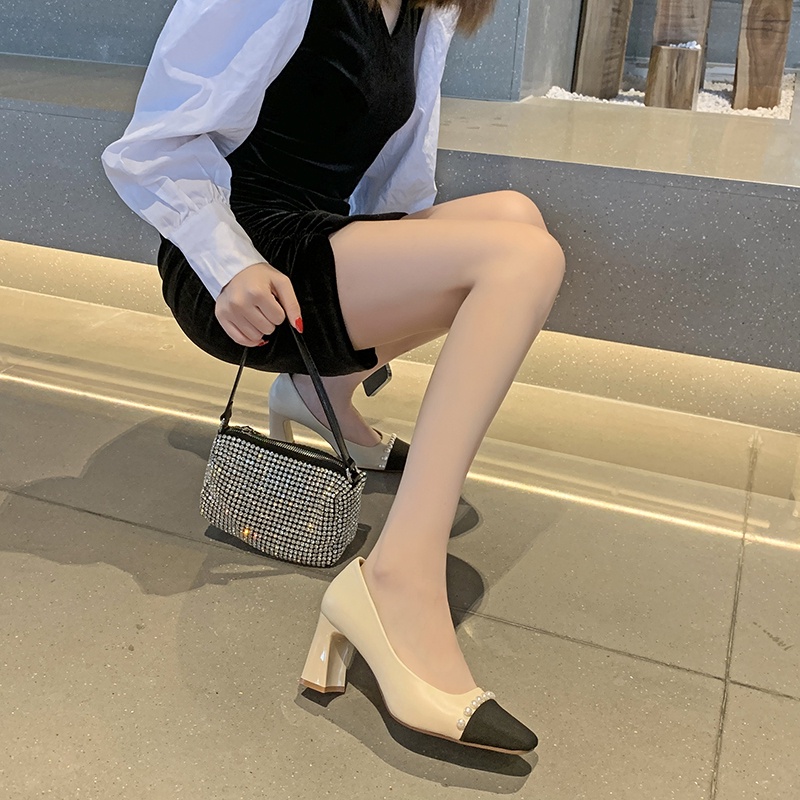 Giày Cao Gót Da Mũi Vuông Thời Trang Cho Nữ