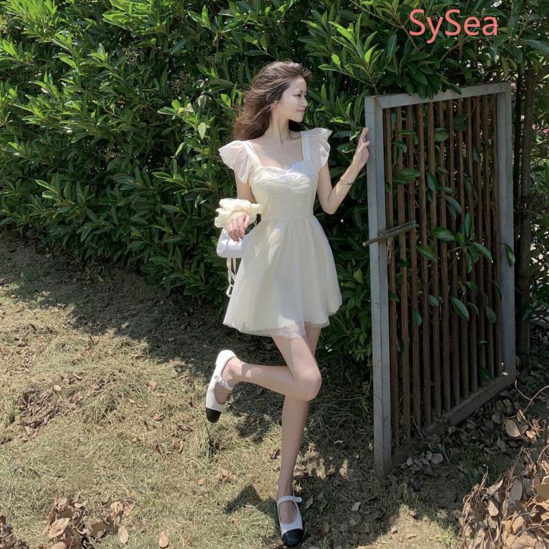 Đầm chữ A cổ vuông phối lưới thời trang mùa hè cho nữ