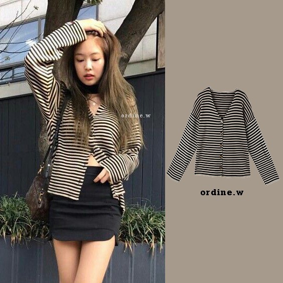 ORDER_Áo thun len mỏng kẻ ngang BLACKPINK Jennie, TWICE Nayeon, Hyuna