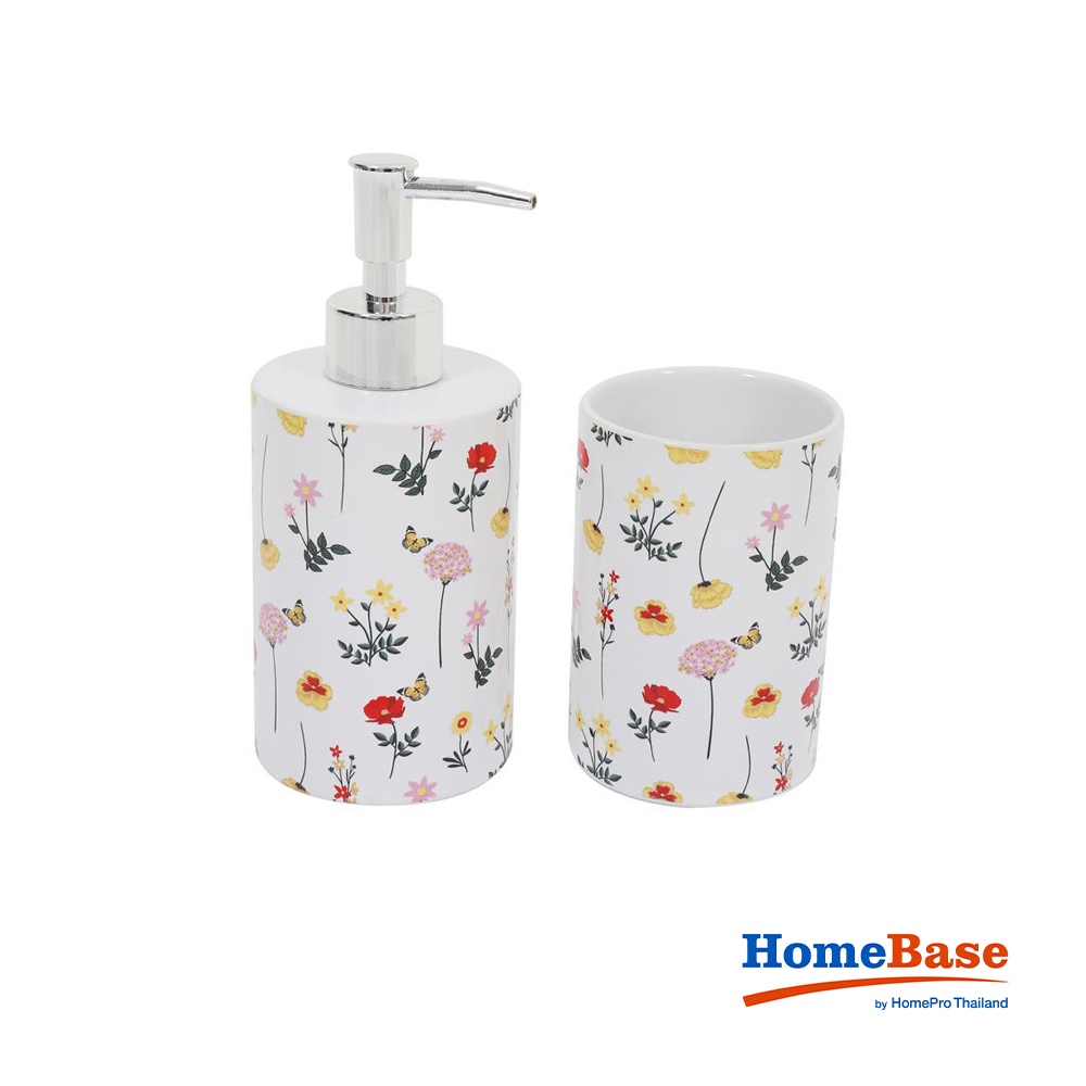 HomeBase MOYA Bộ đồ dùng nhà tắm 2 món bằng gốm CE2810AA2 W7,5xH12,5xD7,5 màu trắng