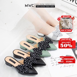 Dép Sục MWC Gót Vuông 2cm Quai Phối Nơ Chấm Bi NUDE- 3267