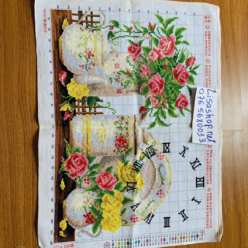 Tranh thêu chữ thập BÌNH HOA TĨNH VẬT đã thành phẩm 57x42cm đã thêu rùi y8167