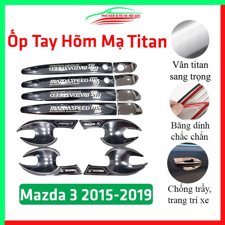 Ốp tay hõm Mazda 3 2015-2019 vân titan chống trầy bảo vệ cửa xe ô tô