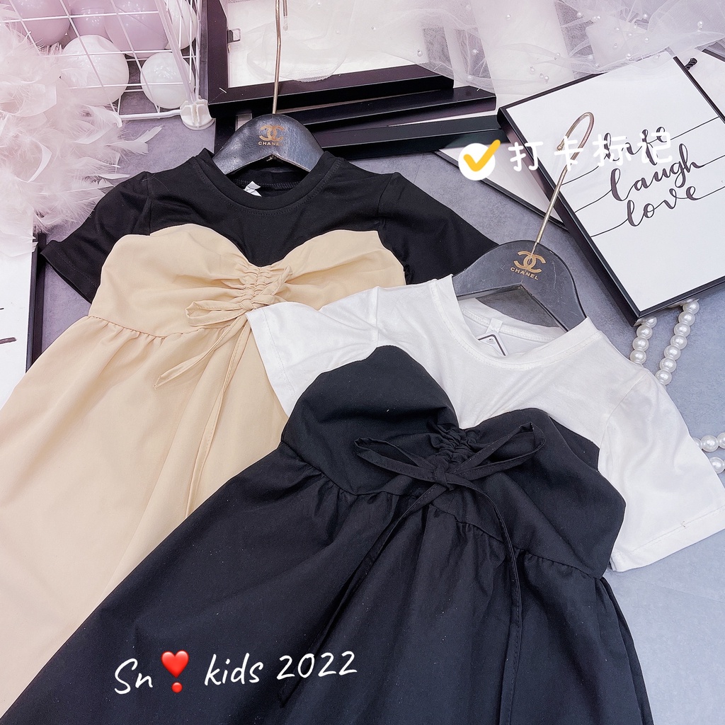 Váy nhún ngực phối tay bé gái, váy phối chun ngực chất vải thô xịn xò cho bé