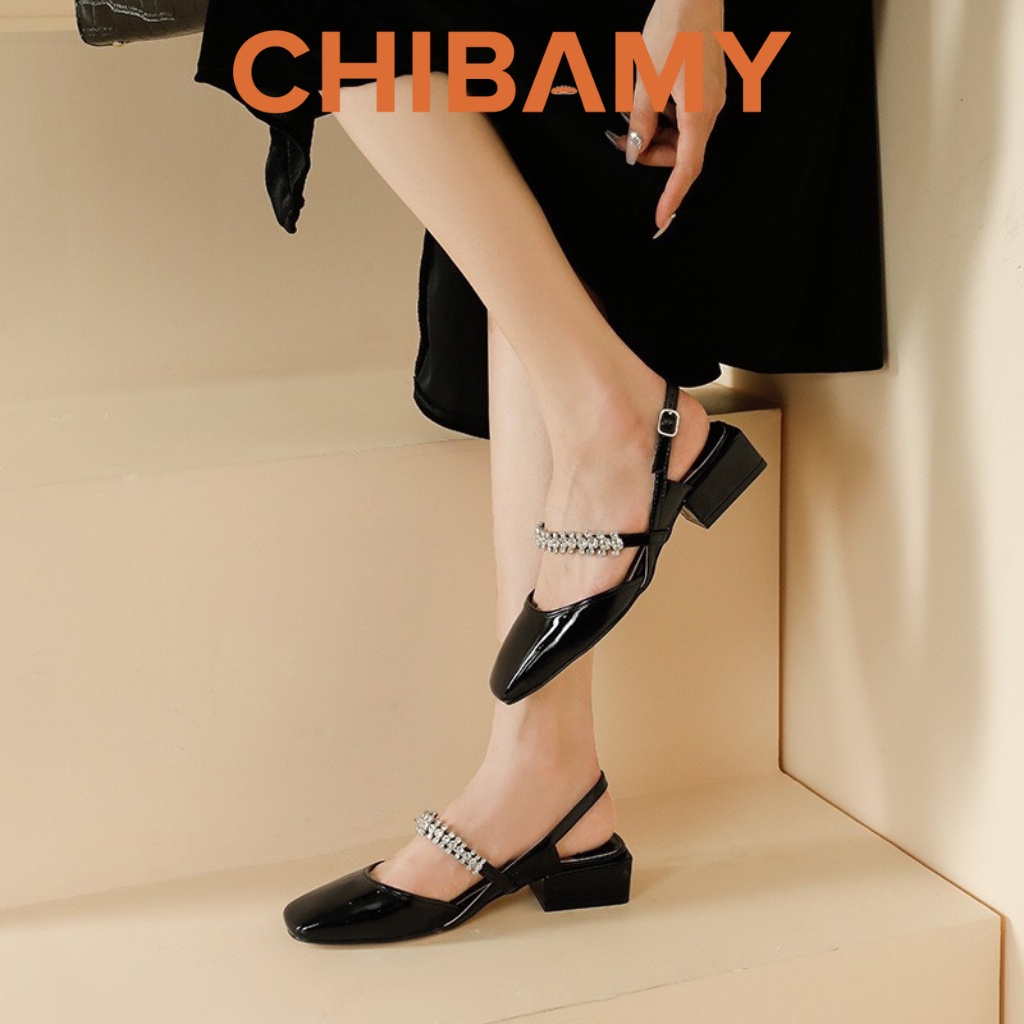 Giày búp bê nữ bít mũi quai đá đế vuông 3cm chất da bóng mềm mã H03