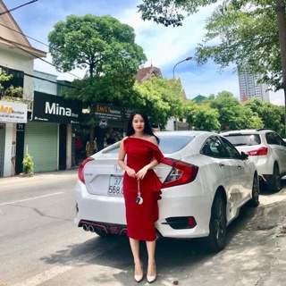 Váy lệch vai bèo thiết kê sang chảnh