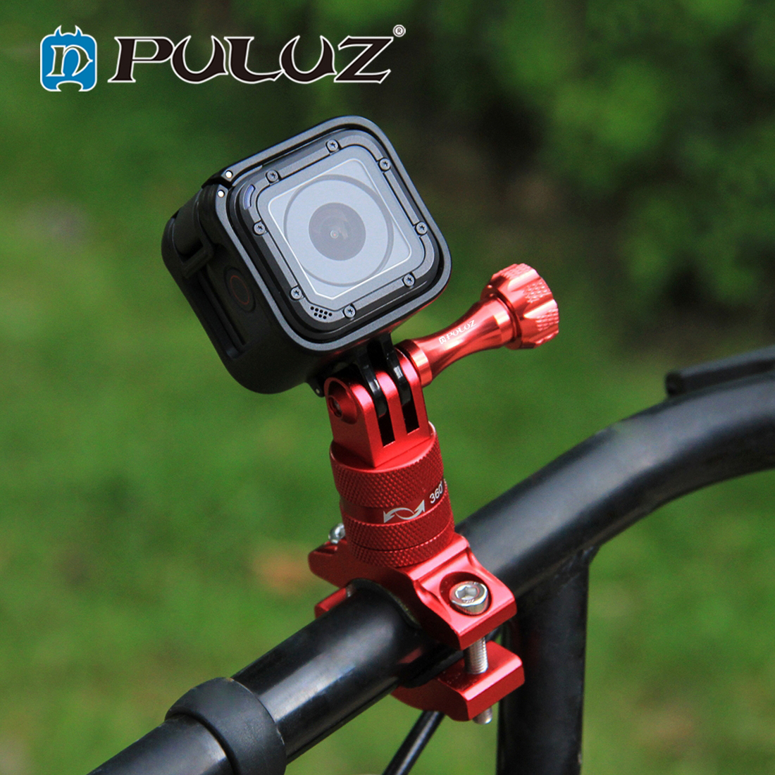 PULUZ 360 Degree Rotation Aluminum Motorcycle Bike Handlebar Adapter Mount with Screw for GoPro 9 NEW HERO HERO 8 7 6 5 5 Session 4 3+ 3 2 1