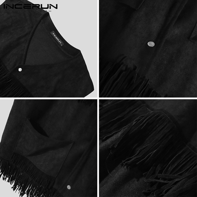 INCERUN Áo Khoác Tua Rua Không Tay Cài Nút Thời Trang Mùa Hè Cho Nam