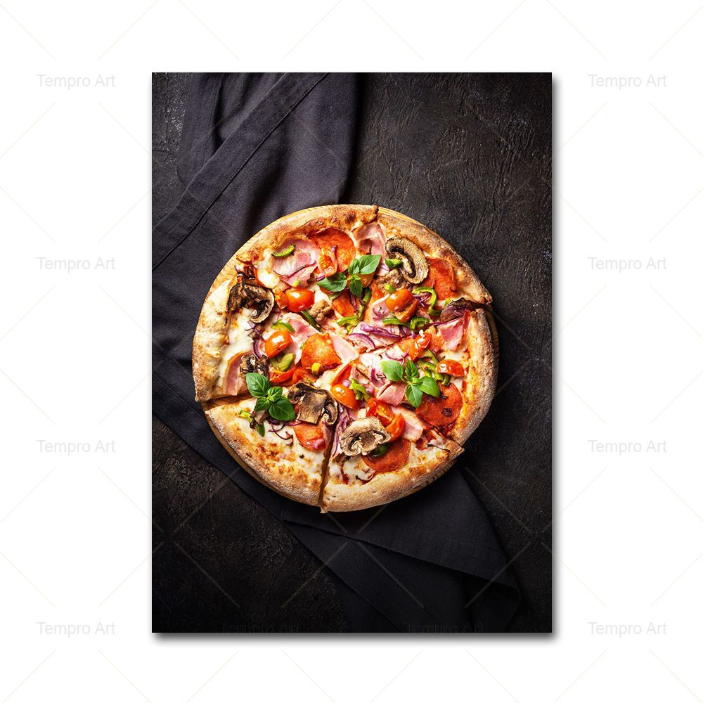 Tranh Vải Bạt Treo Tường In Hình Thức Ăn/Bizza/Bánh Pizza Trang Trí Nhà Bếp Nhà Hàng