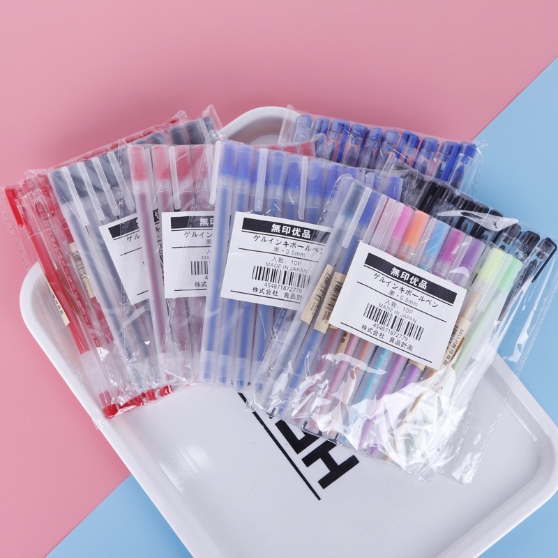 Set 10 Bút Bi 0.38mm MUJI Ngòi 0.5 Tiện Dụng Chất Lượng Cao