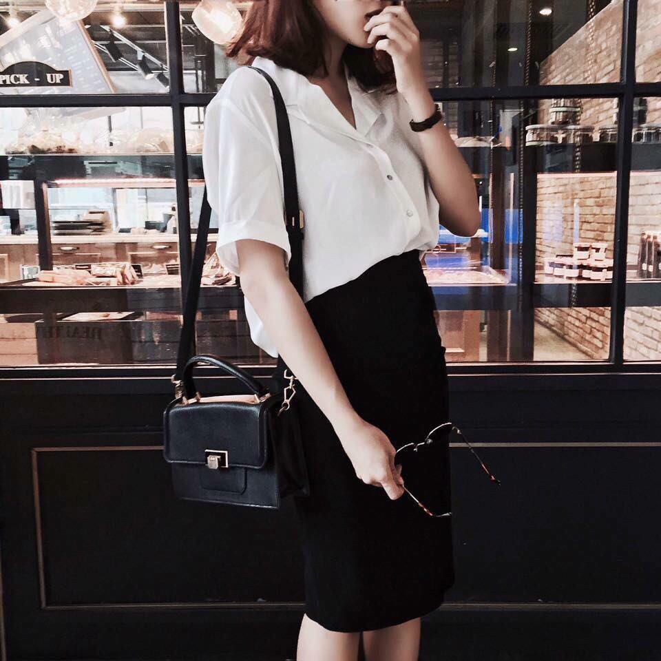 Chân váy bút chì màu đen, chân váy công sở qua gối chất dày cao cấp