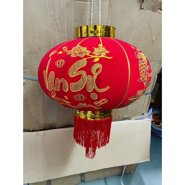 Đèn lồng đỏ vải nhung in hình cao cấp #40 #60 #80 trang trí tết cổ