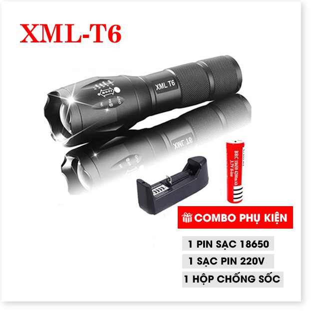 Đèn Pin Siêu Sáng XML - T6, Đèn Led Cao Cấp - Nhỏ Gọn - Tiện Dụng, Đèn Pin Chiếu Sáng Cực Mạnh - Độ Bền Cao - Bảo Hành L