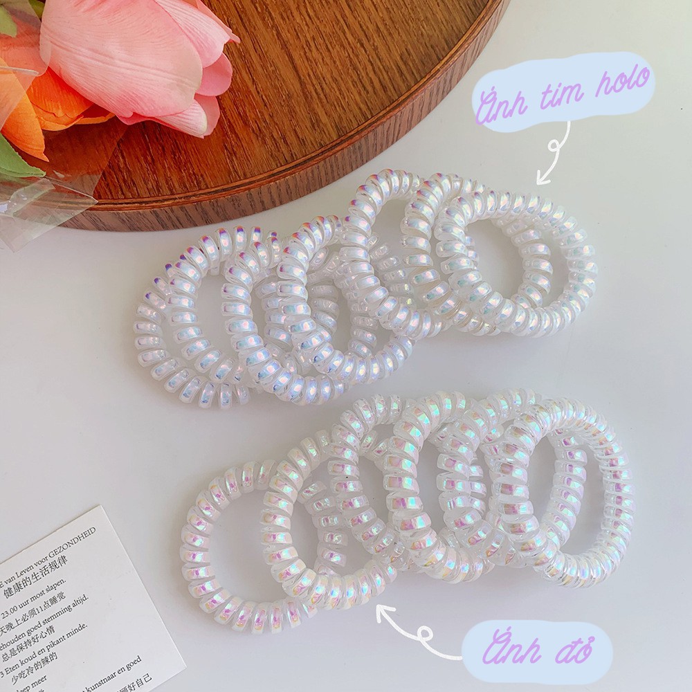 Cột Tóc Lò Xo Màu Trắng Hologram Xinh Yêu