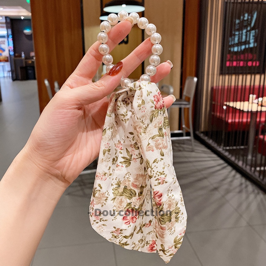 Cột Tóc Turban Chuỗi Phối Nơ Ruy Băng Họa Tiết Hoa Nhí Phong Cách Hàn Quốc - Mã DT006