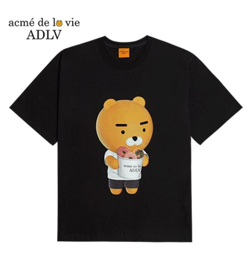 ADLV Áo Thun Cotton Tay Ngắn Dáng Rộng In Hình Gấu Và Bánh Donut Cổ Điển Thời Trang Cho Cặp Đôi
