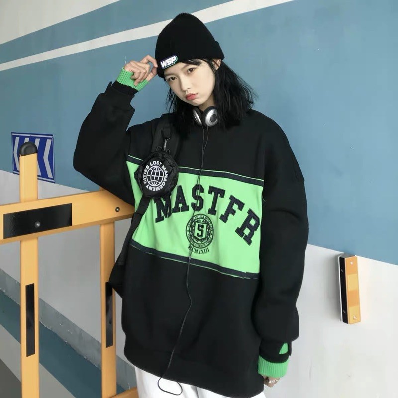 Áo sweater MASTFR phối màu đen- xanh neon