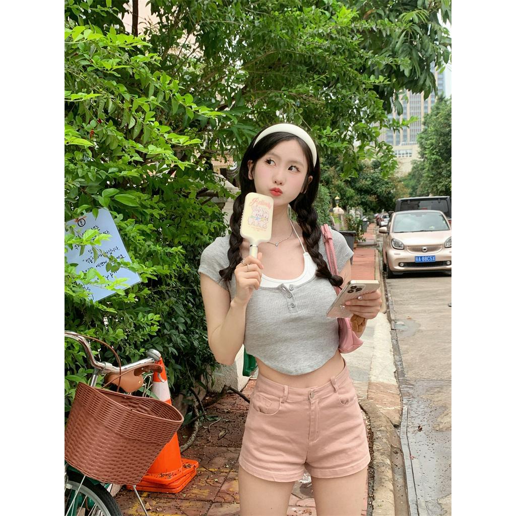 Set Áo Thun Hở Xương Quai Xanh + Quần Yếm Thời Trang Nữ