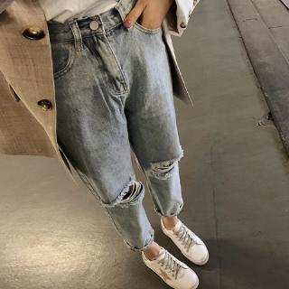 Quần Jeans Dài Rách Gối Thời Trang Dành Cho Nữ