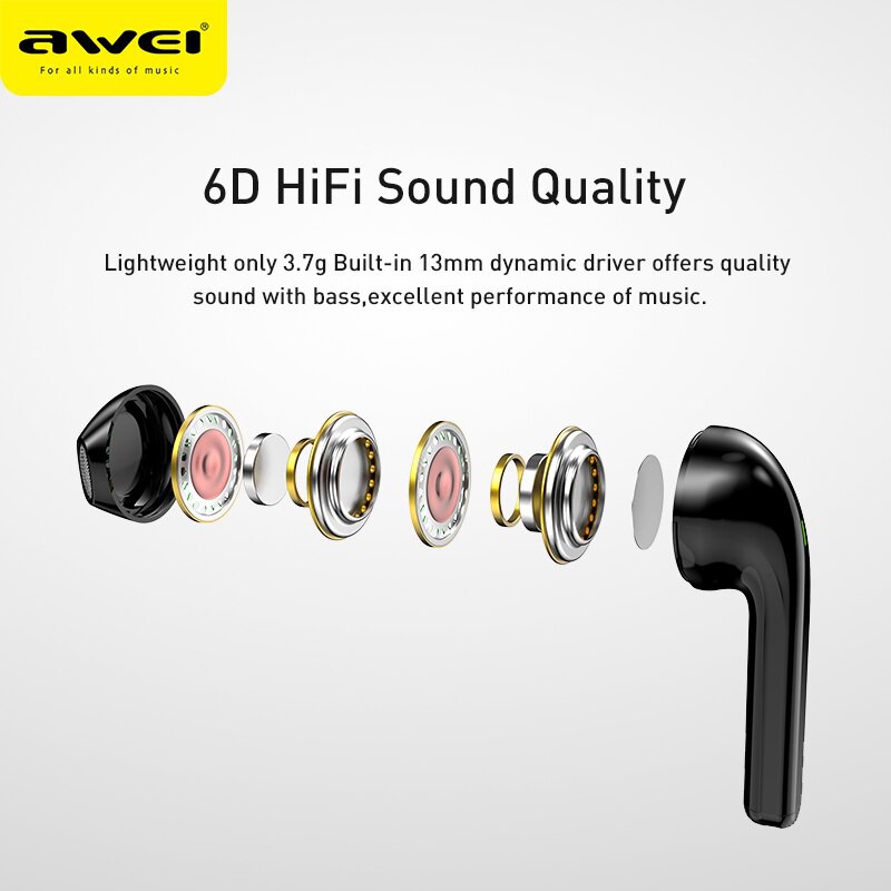 Tai nghe Awei T26 TWS Tai nghe thể thao không dây Bluetooth V5.0 Ture có hộp sạc