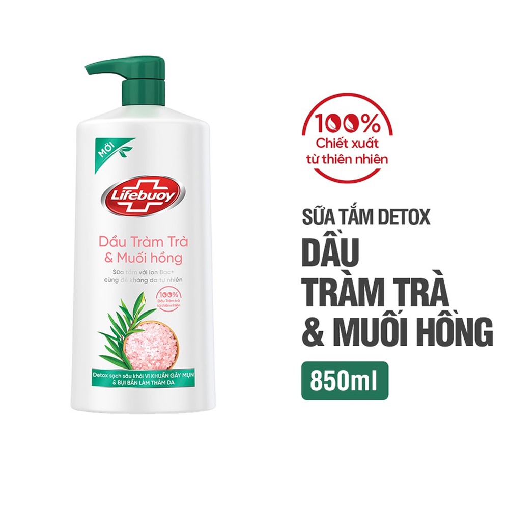 Sữa Tắm Lifebuoy Detox Dầu Tràm Trà &amp; Muối Hồng 850g