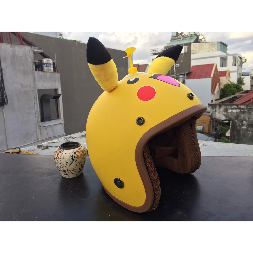 Mũ Bảo Hiểm 3/4  Có Tai Pikachu Cute Lót Cao Cấp Kèm Chong Chóng Havana Outdoor - BH 12 Tháng