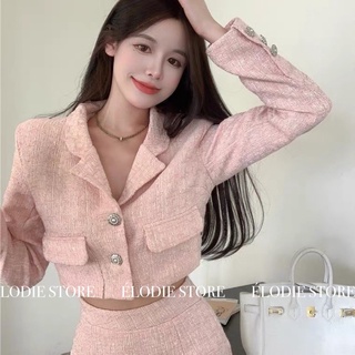 [SẴN] Set áo khoác croptop dạ tweed + chân váy màu hồng phấn cao cấp tiểu thư thanh lịch sang chảnh quý phái Hàn Quốc #3
