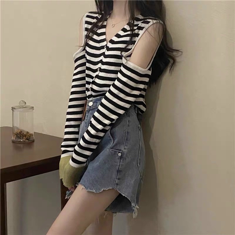 Áo thun sọc dài tay khoét vai xinh GB alohashop91