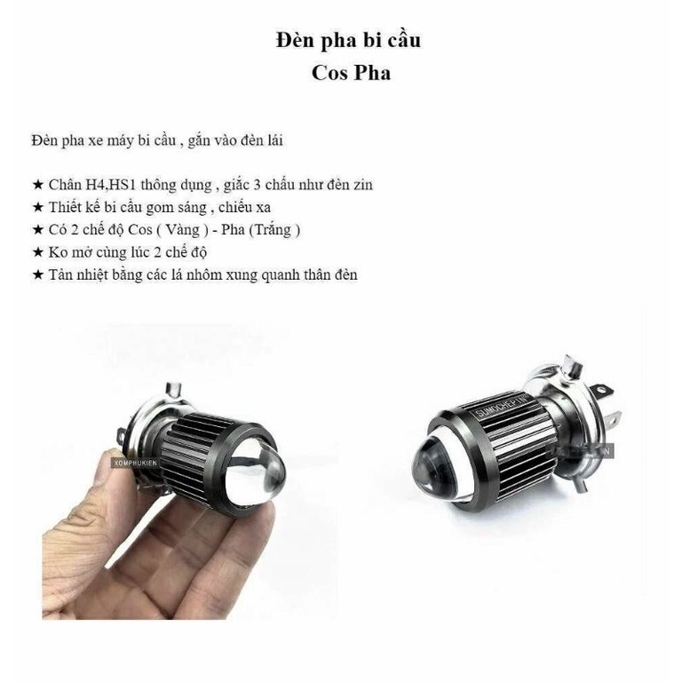 BÓNG Pha LED Bi Cầu H4 HS1 Siêu Sáng 2 Chế Độ Cos Vàng Pha Trắng Lắp Wave Sirius Exciter BLADE