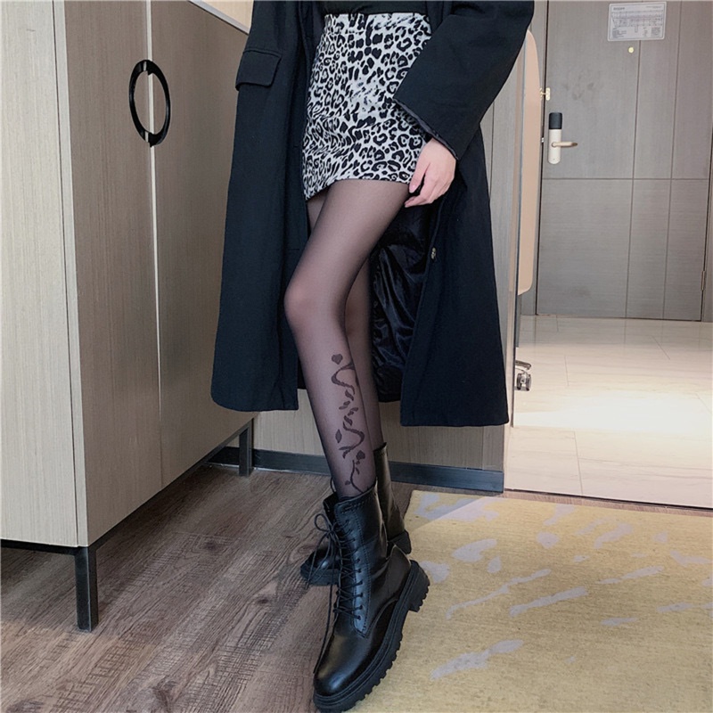 Quần tất dệt hoa màu đen xuyên thấu kiểu ôm sát họa tiết hoa phong cách gothic Harajuku cho nữ