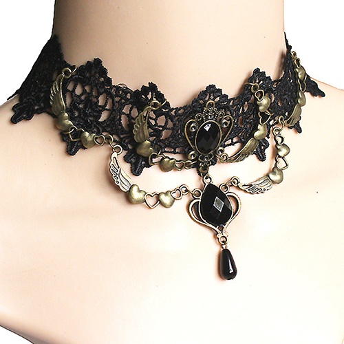 Vòng cổ Choker ren hoa đính đá phong cách Gothic