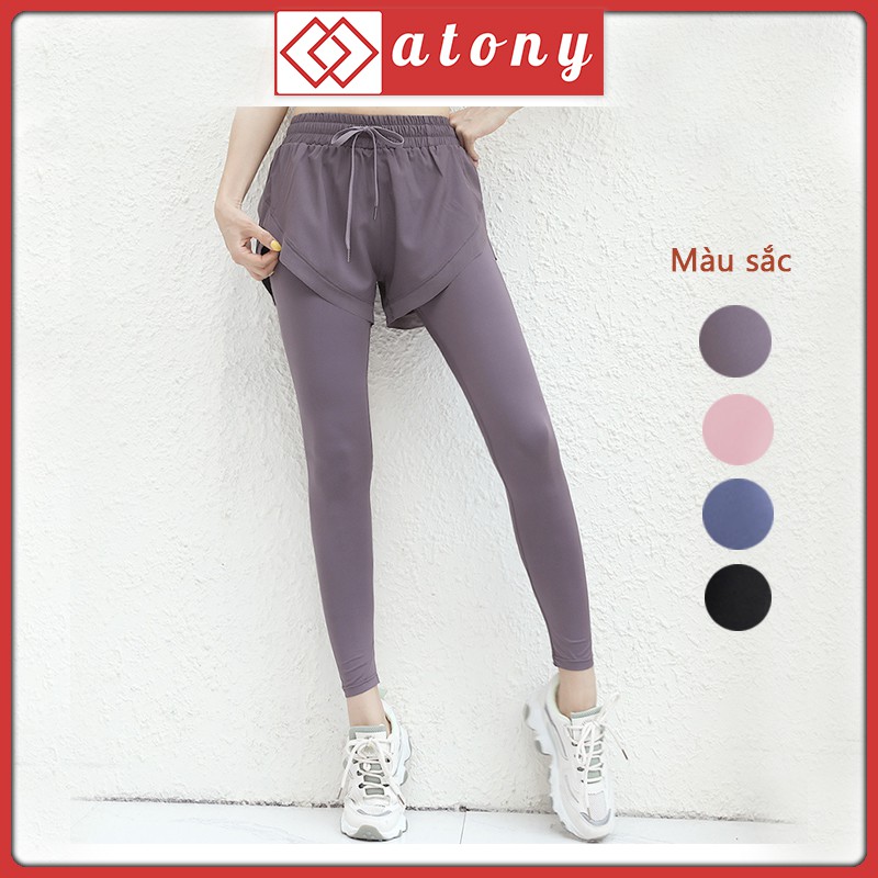 Quần Tập Gym, Yoga, Zumba, Aerobic Nữ Cao Cấp ATONY, Thiết Kế 2 Lớp Với Short Liền Quần, Co Giãn 4 Chiều