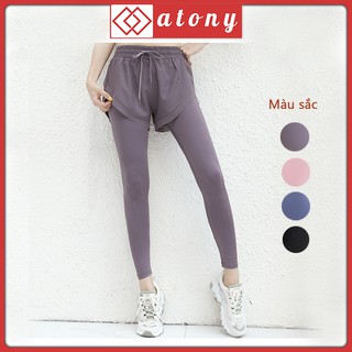 Quần Tập Gym, Yoga, Zumba, Aerobic Nữ Cao Cấp ATONY, Thiết Kế 2 Lớp Với Short Liền Quần, Co Giãn 4 Chiều