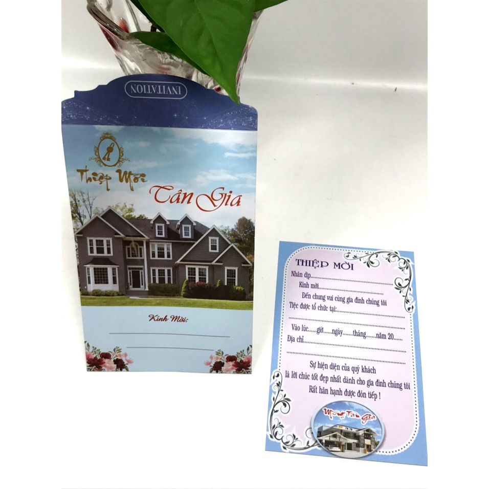 COMBO 10 thiệp mời tân gia đứng , thiêp 4 màu: xanh lá và tím đậm, in ofset 4 màu rõ nét, phong cách thiep hiện đại