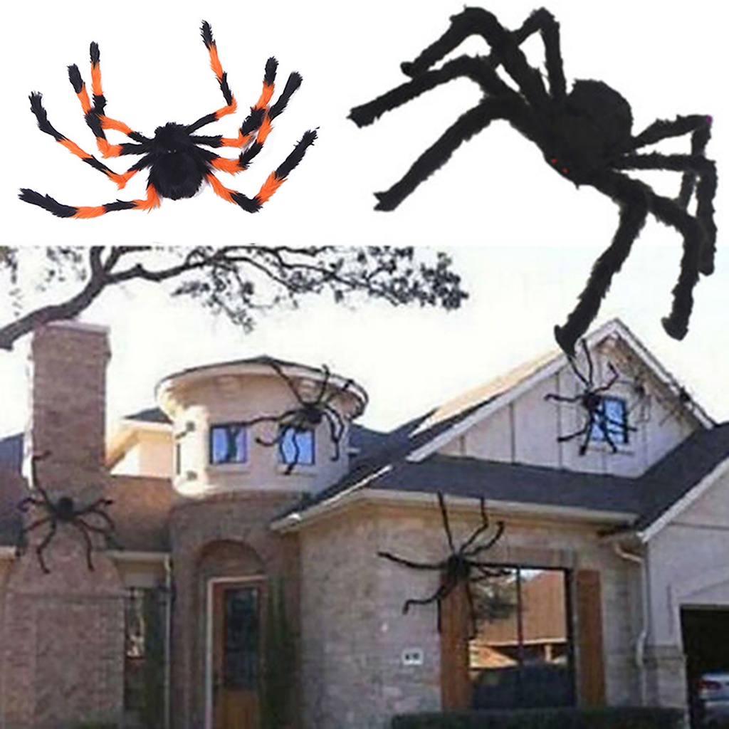 Đồ chơi mô hình nhện phủ lông chân thật dùng trang trí ngôi nhà ma quái tiệc Halloween