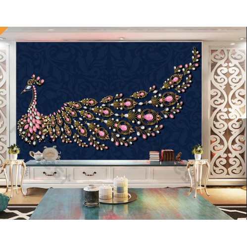 Tranh trang sức chim công nổi bật hiện đại, tranh dán tường 3d hiện đại (tích hợp sẵn keo) MS670347