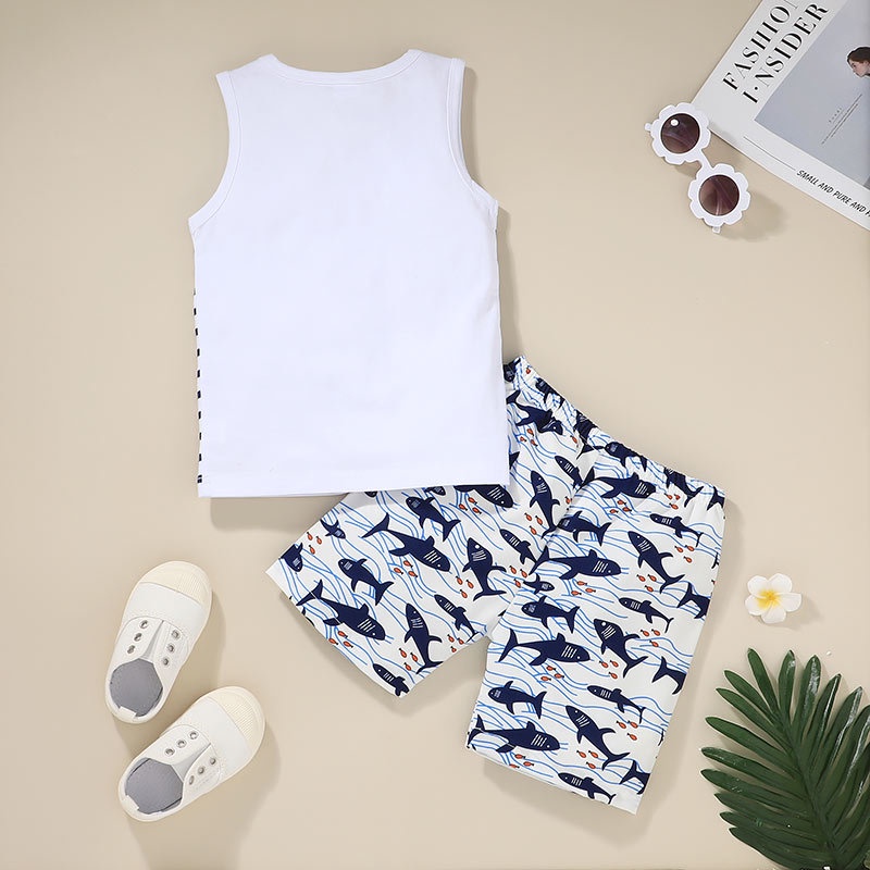 Bộ Đồ 2 Mảnh Gồm Áo Ba Lỗ Và Quần Short In Hình Cá Mập Phong Cách Hàn Quốc Mùa Hè Quần Áo Cho Bé Trẻ em 1-5 Tuổi