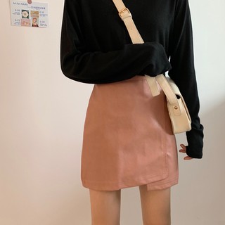 (San s) Chân váy da chữ A Ulzzang Hàn Quốc