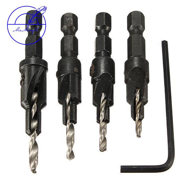 4x Countersink HSS Taper Quick Change #6 #8 #10 #12 Drill Tool Bits 1/4 Hex Shank