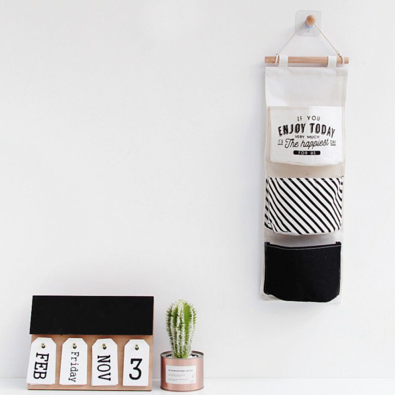 Túi vải đựng đồ dùng treo tường 3 ngăn thiết kế hiện đại tiện dụng