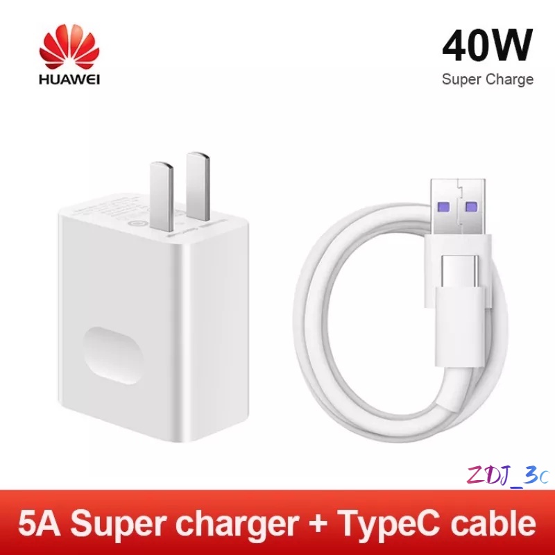 Cáp Sạc Nhanh 100% Type C Kèm Dây Cáp 5A Cho HUAWEI 40W 10V 4A Mate 20 Pro Magic 2 P20