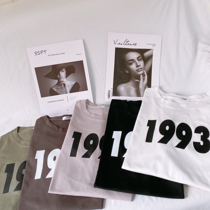 Áo phông 3158, áo thun tay lỡ form rộng chất cotton in số 1993