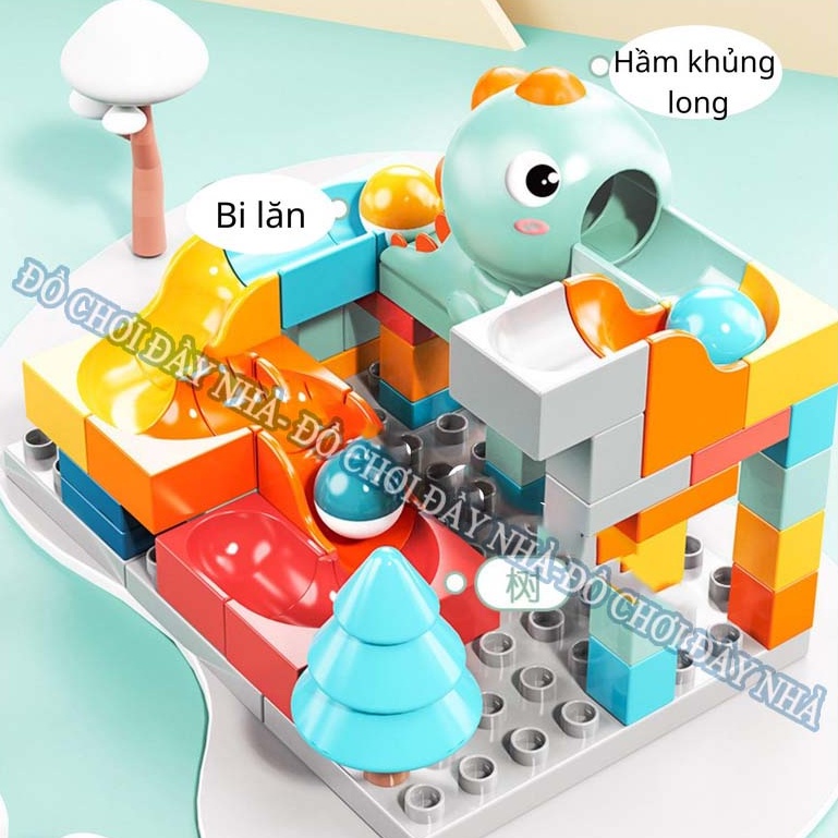 Lego cầu trượt thả bi mẫu Khủng long đáng yêu 62 chi tiết hãng Wangrao - Đồ chơi đầy nhà