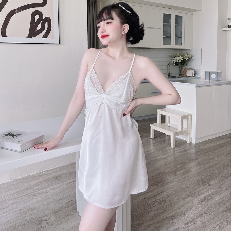 Váy Ngủ Nữ Chữ T Kèm Quần Chíp SOJUN Chất Satin Dưới 60Kg