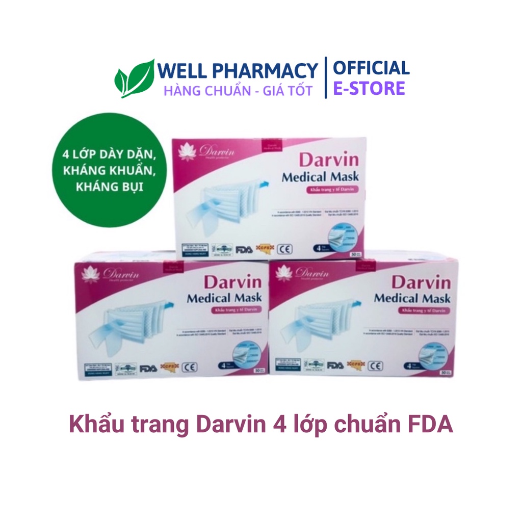 KHẨU TRANG 4 LỚP DARVIN HỘP 50c