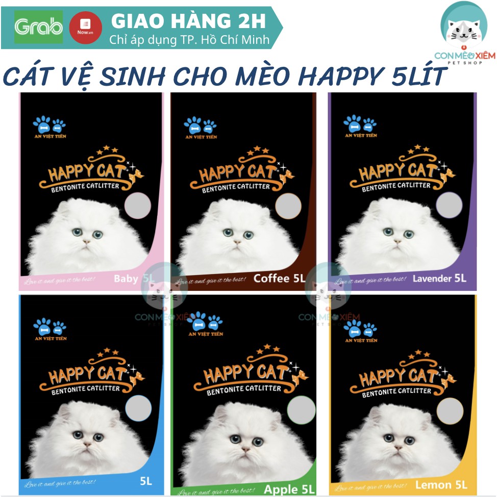  Cát cho mèo Happy cat siêu vón khử mùi tốt 5L, cát cho thú cưng đi vệ sinh Con Mèo Xiêm