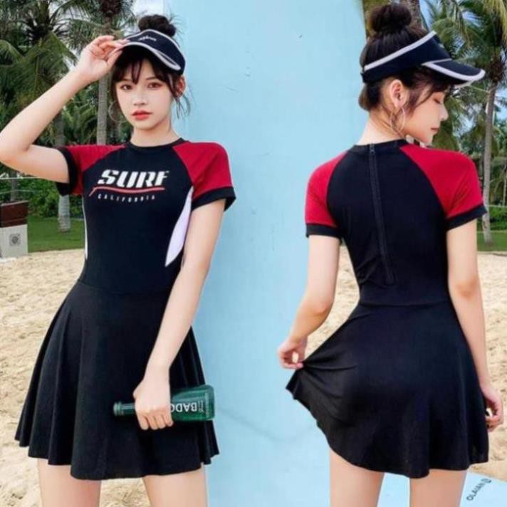 Bộ Đồ Bơi Nữ Một Mảnh, Tay Ngắn, Quần Váy Có Quần Boxer Bên Trong, An Toàn, Kín Đáo, Dễ Thương | BigBuy360 - bigbuy360.vn